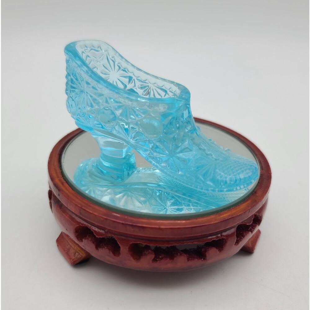 Vintage Chinese Ornate Carved Wood Display Stand Riser Inlaid Mirror 4" Footed